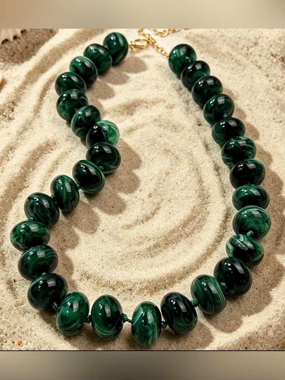 Green Malachite-Style Beaded Chunky Necklace